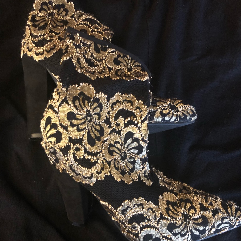Black/Gold Lace Sock Booties